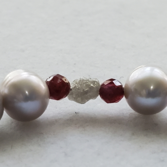Raw Diamond, Red Sapphire, and Pearl Sterling Bracelet - Picture 6 of 16